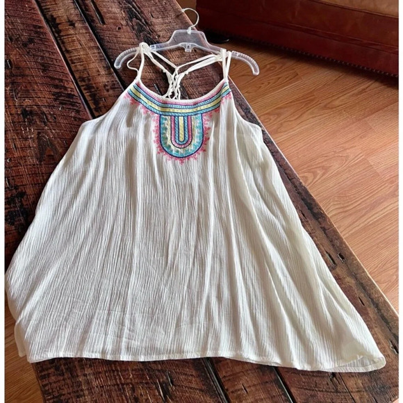 Cream crinkle type Aztec Patterned Halter Style Tank/Top/Spaghetti strap Top - Picture 7 of 12